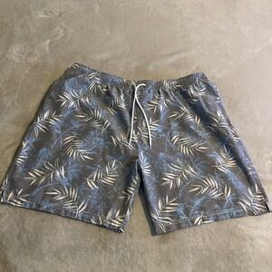 Caribbean Swimwear Mens 3XB Blue Palm Leaf Print Board Shorts‎ Swim Trunks Beach